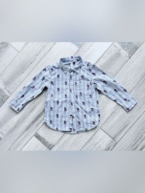 GAP Disney Boys Striped Button-Up Shirt with Mickey Mouse Print - size 4T